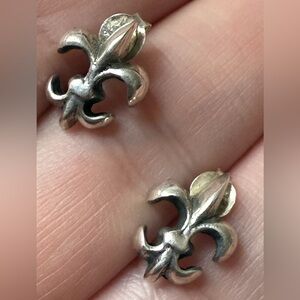 Sterling Silver Fleur-de-Lis Earrings Stud 925 Pierced France